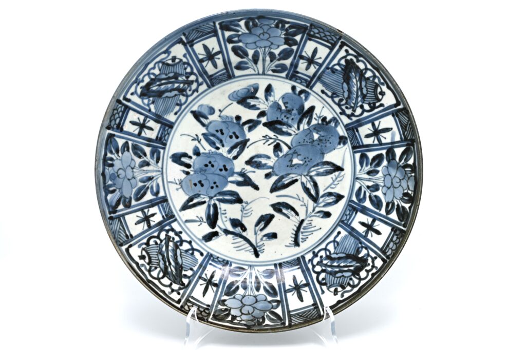 Japanese Arita Blue and White Kraak-Style Pomegranate Dish, Edo Period, c. 1680