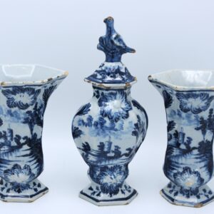 Antique Dutch Delft, De Grieksche A - 3 piece Garniture set, 18th century