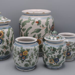 Pesaro - set of albarelli and covers - decor 'al tacchiolo', 18th century