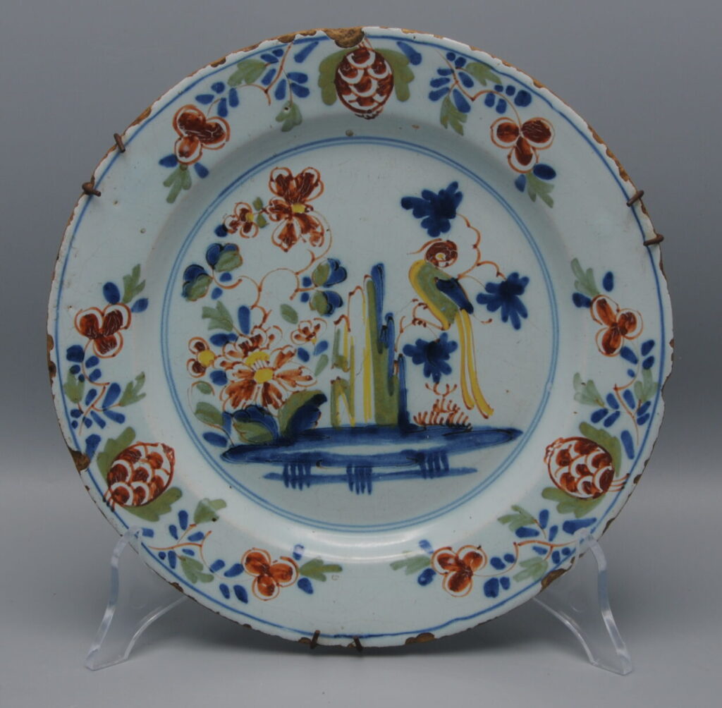 Lambeth London - English Delftware Parrot Plate, mid 18th century