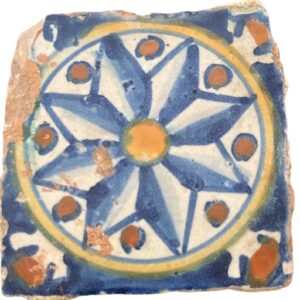 Spanish Moorish Mudejar Floor Tile, Azulejo, Olambrilla Plana - 16th century