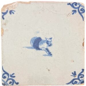 Delft blue Tile with a sea creature - 17th century