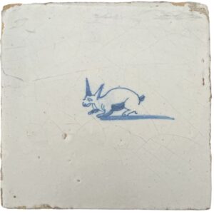 Delft blue Tile with a rabbit - 17th century