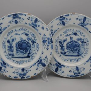 Dutch Delft - pair of blue and white Delftware plates late 18th century