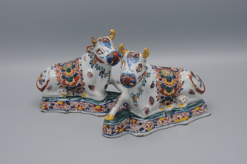 Delft polychrome cow figurines 18th century