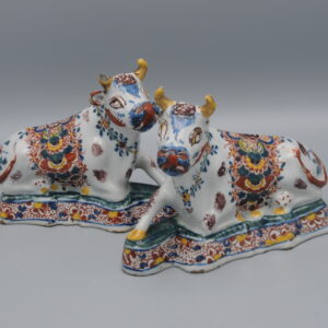 Delft polychrome cow figurines 18th century