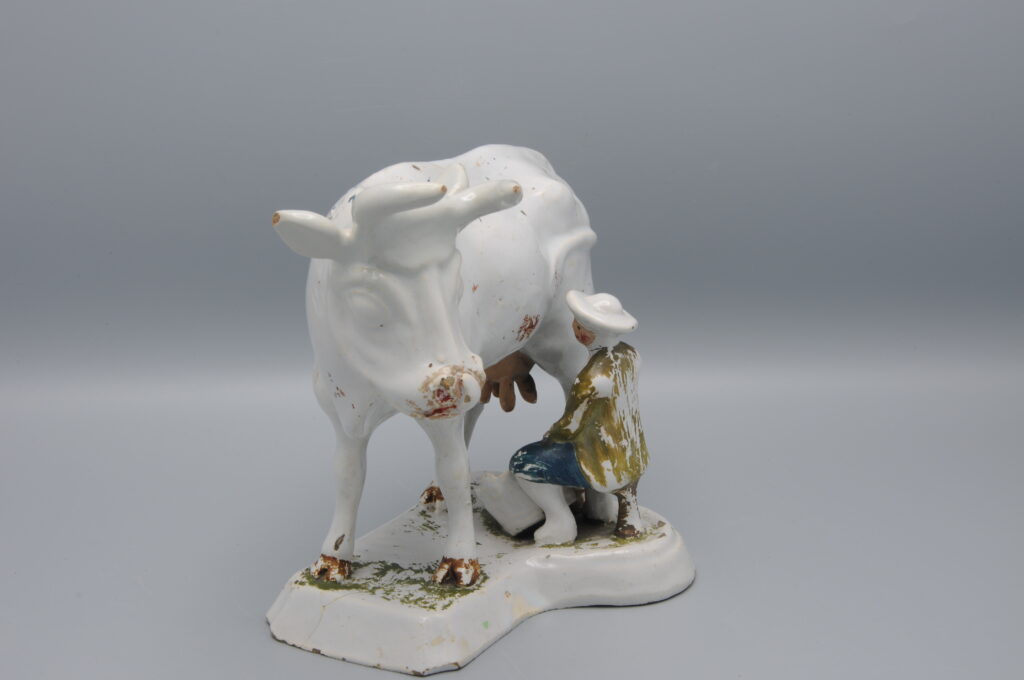 Delft - Figurine Group of a Cow and Milker, late 18th century (cold painted)