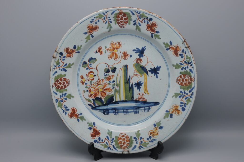 Lambeth London - English Delftware Parrot Plate, mid 18th century