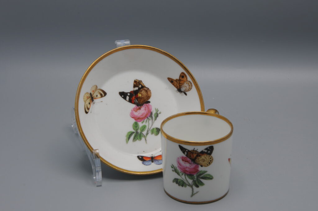 Porcelain Cup and Saucer with flowers and butterflies, early 19th century French