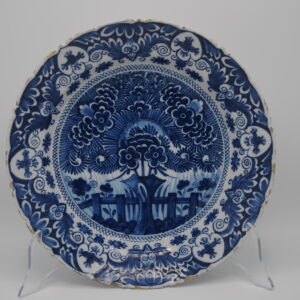 Dutch De Klaauw Delft Charger Dish, 18th Century “Tea Tree” Pattern,