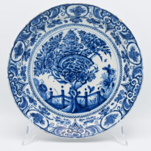 Antique Dutch Delft -Blue and White 'Tea Tree' or 'Tree of life' plate -18th century, Witte Starre, Cornelis Brouwer, 1724-1738