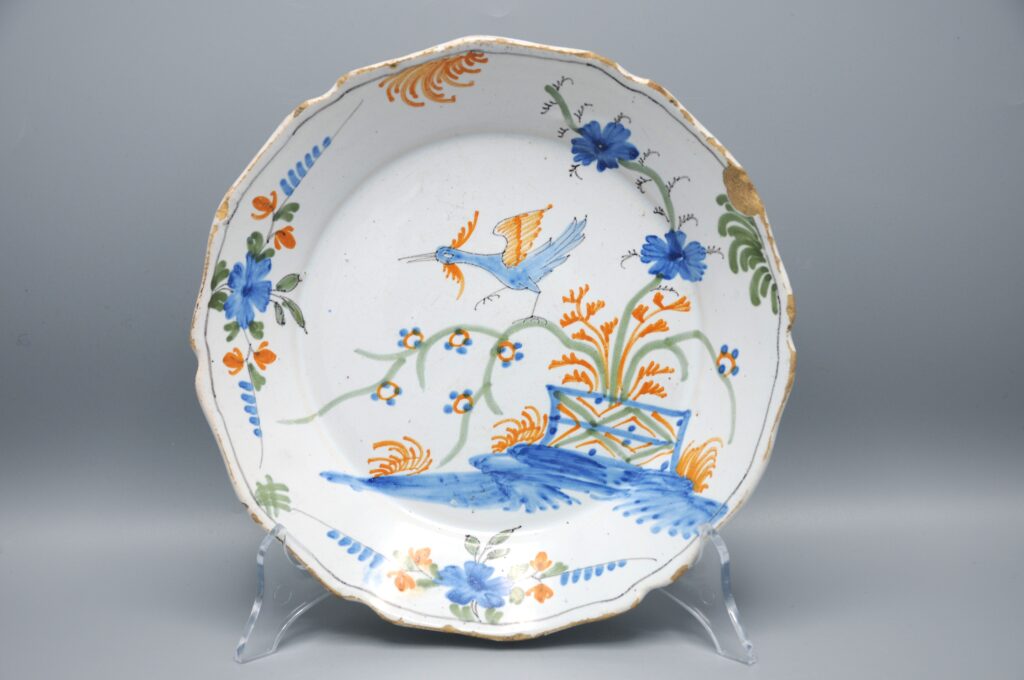 18th Century Antique Nevers Faience Plate with Chinoiserie Decor