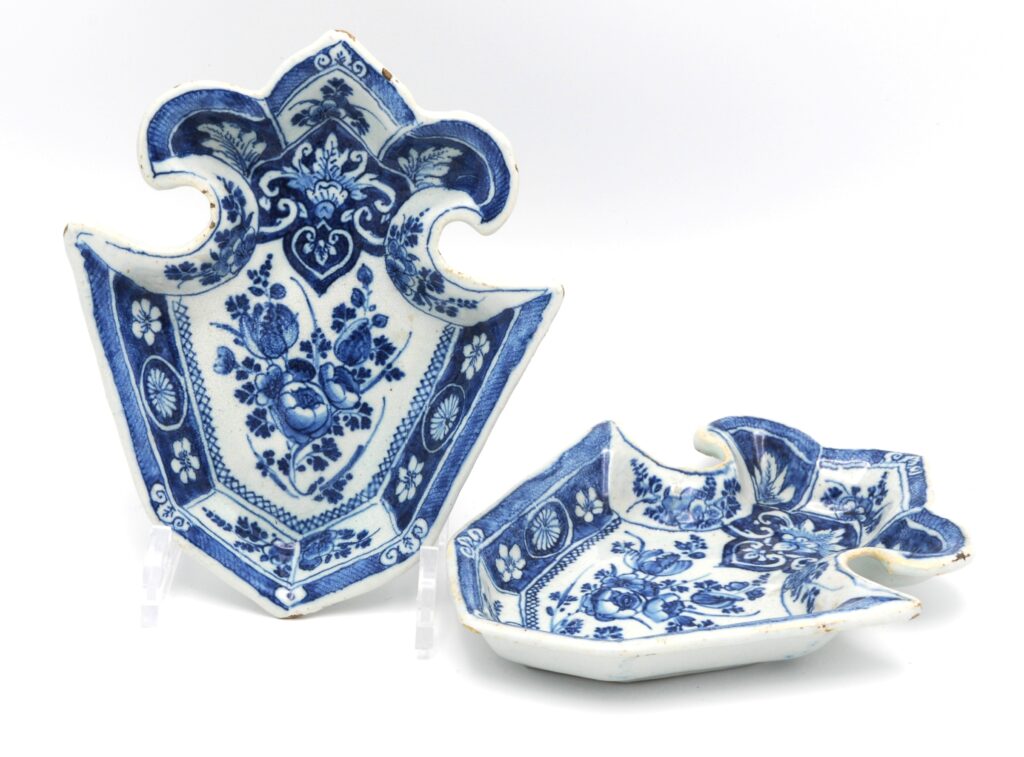 A pair of Dutch Delft blue and white sweetmeat dishes, late 17th C