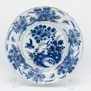 Antique 17th century Delft Blue and White Plate, Chinoiserie decor with a bird, circa 1690