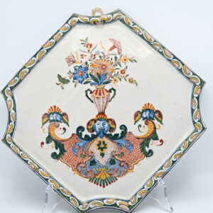 Polychrome Delftware Wall Plaque with Grotesque Ornament, Delft, circa 1750