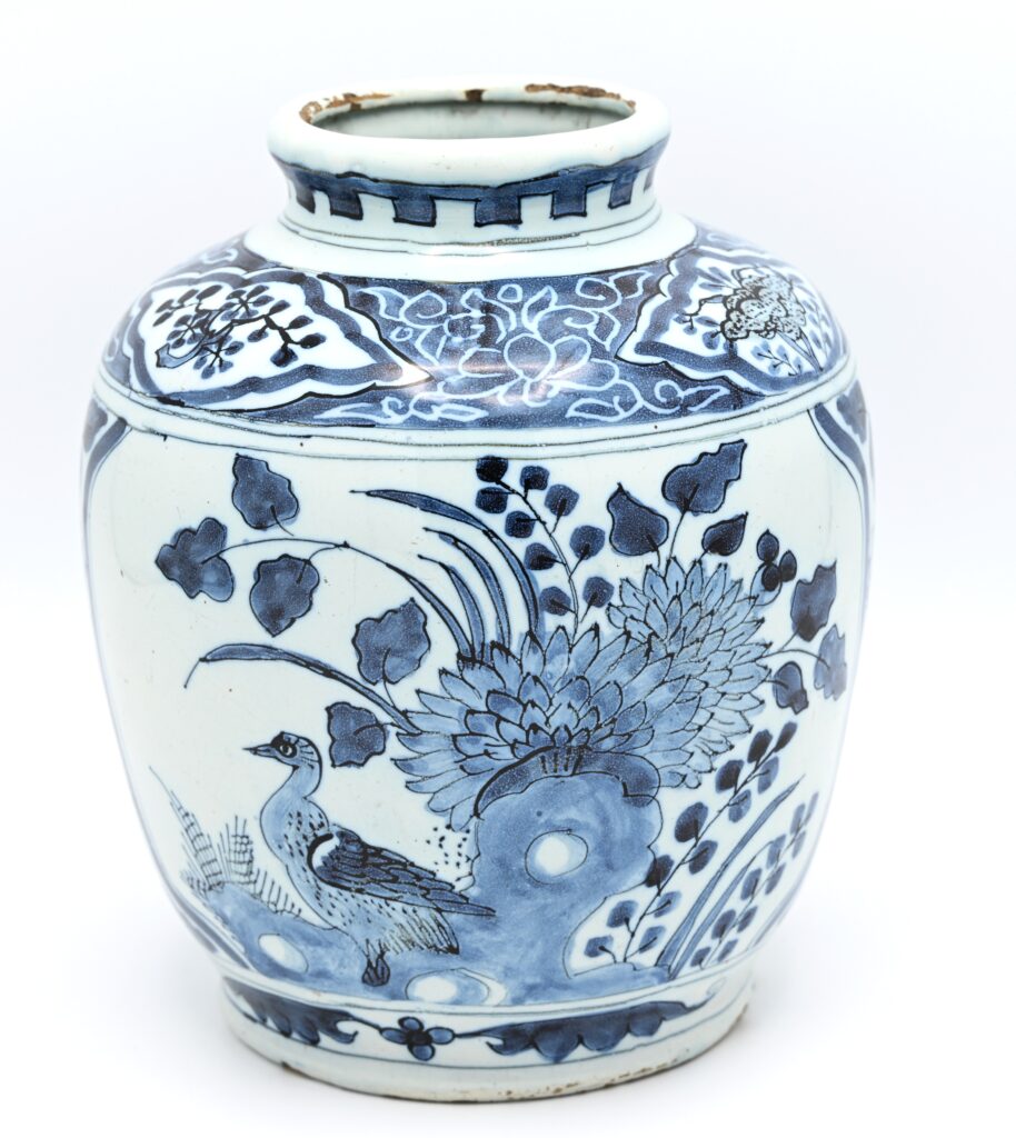 Blue and White Dutch Delftware Vase with Wanli-Style Decoration