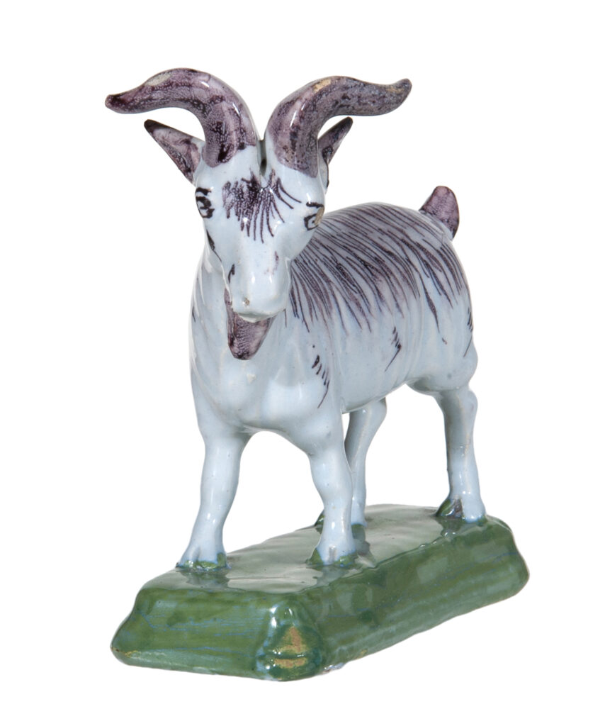 Polychrome Dutch Delftware Figure of a Standing Goat