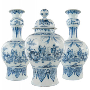 Large Three-Piece Blue and White Dutch Delftware Chinoiserie Garniture, late 17th century
